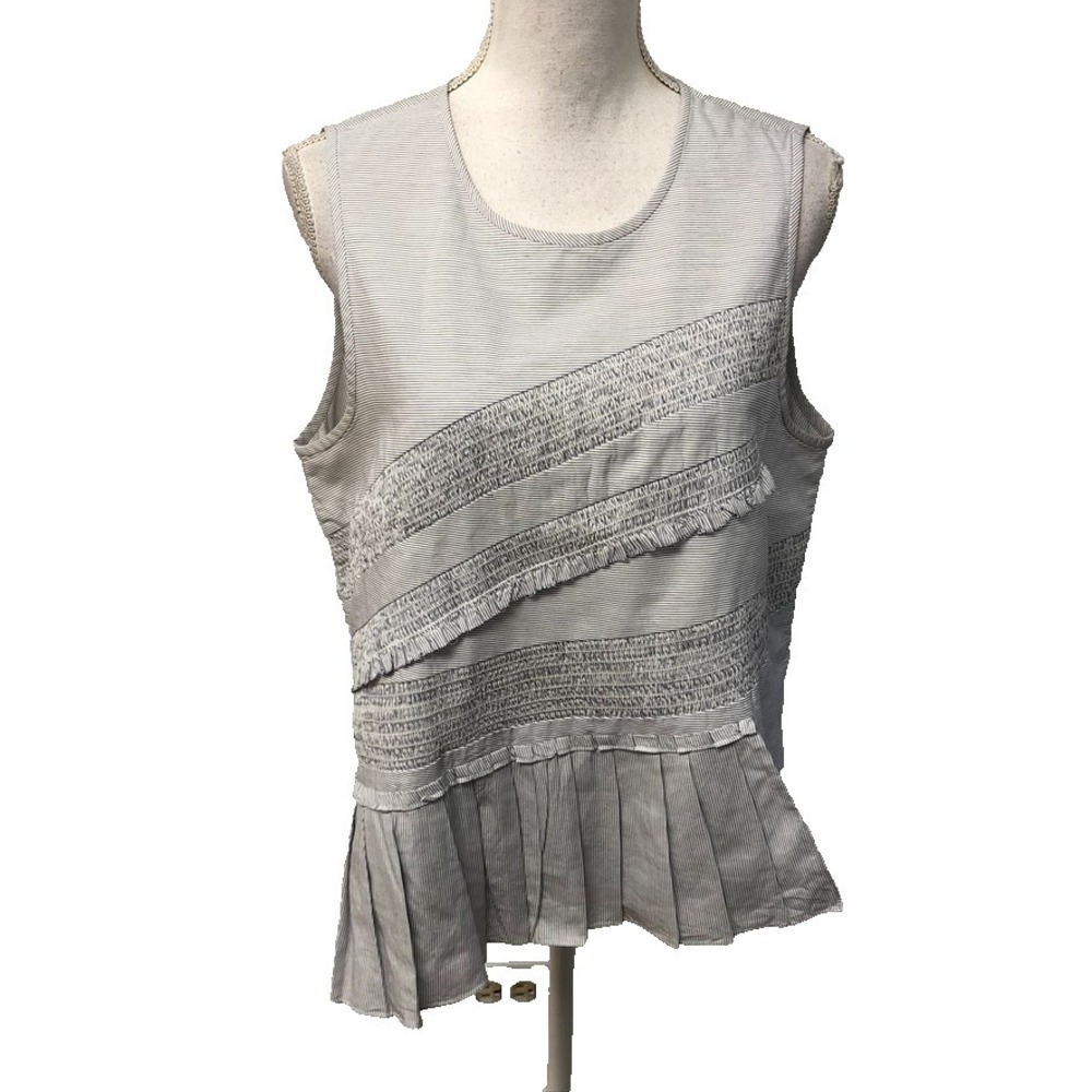 Tibi Blouse Top Womens 12 Gray Stripe Sleeveless Ruffle Office Teacher Coquette
